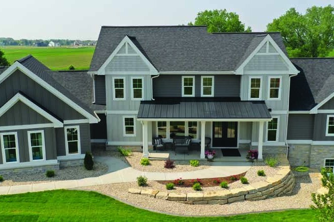 LP SmartSide shakes on farmhouse gables — product photography courtesy of LP Building Solutions