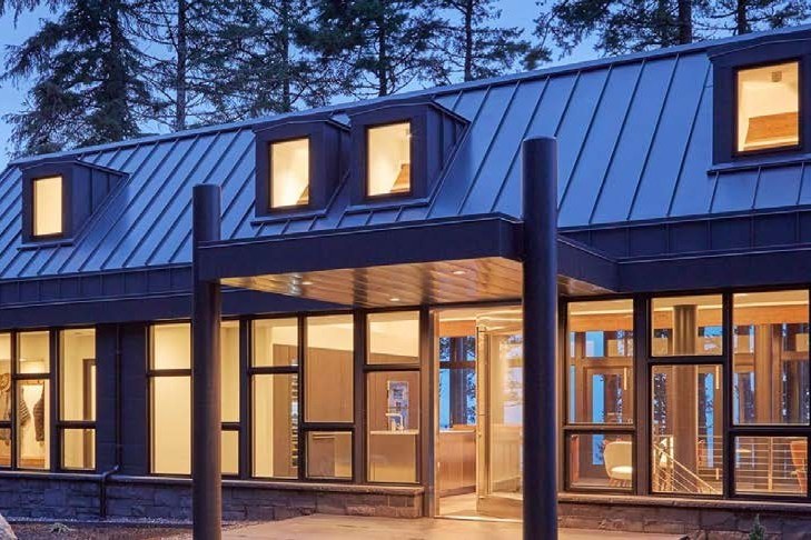 Taylor Metal standing seam at dusk — product photography courtesy of Taylor Metal Products