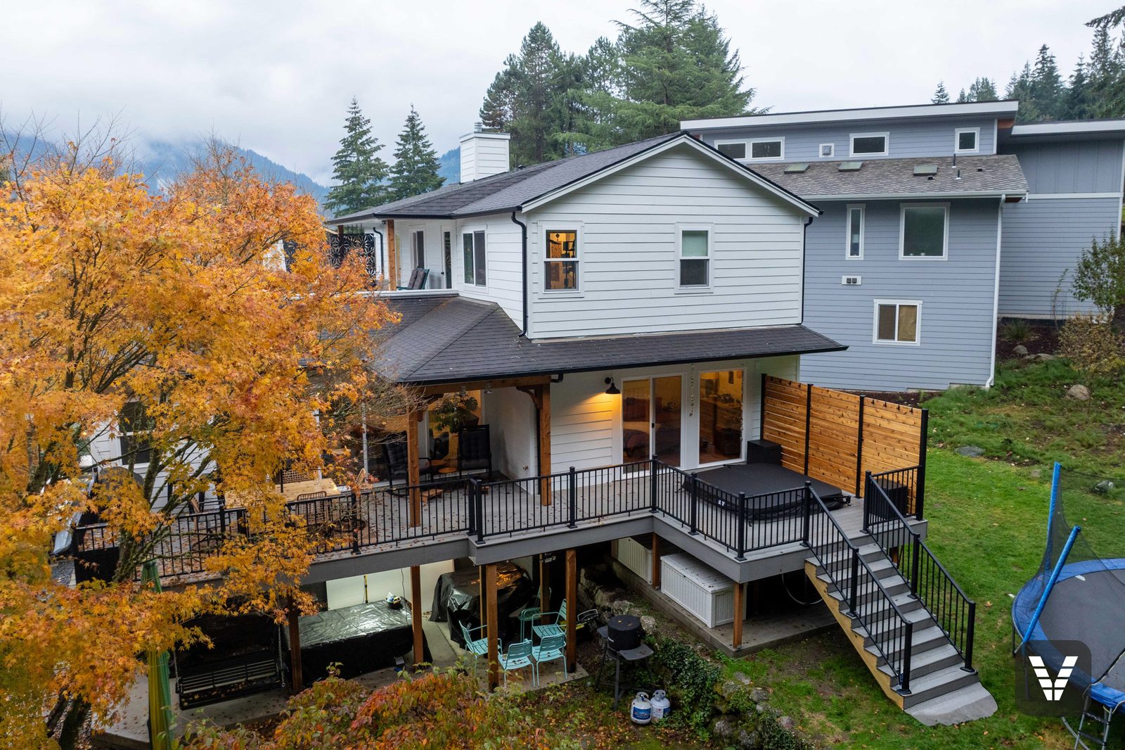 Aerial rear view showing the whole-home re-side