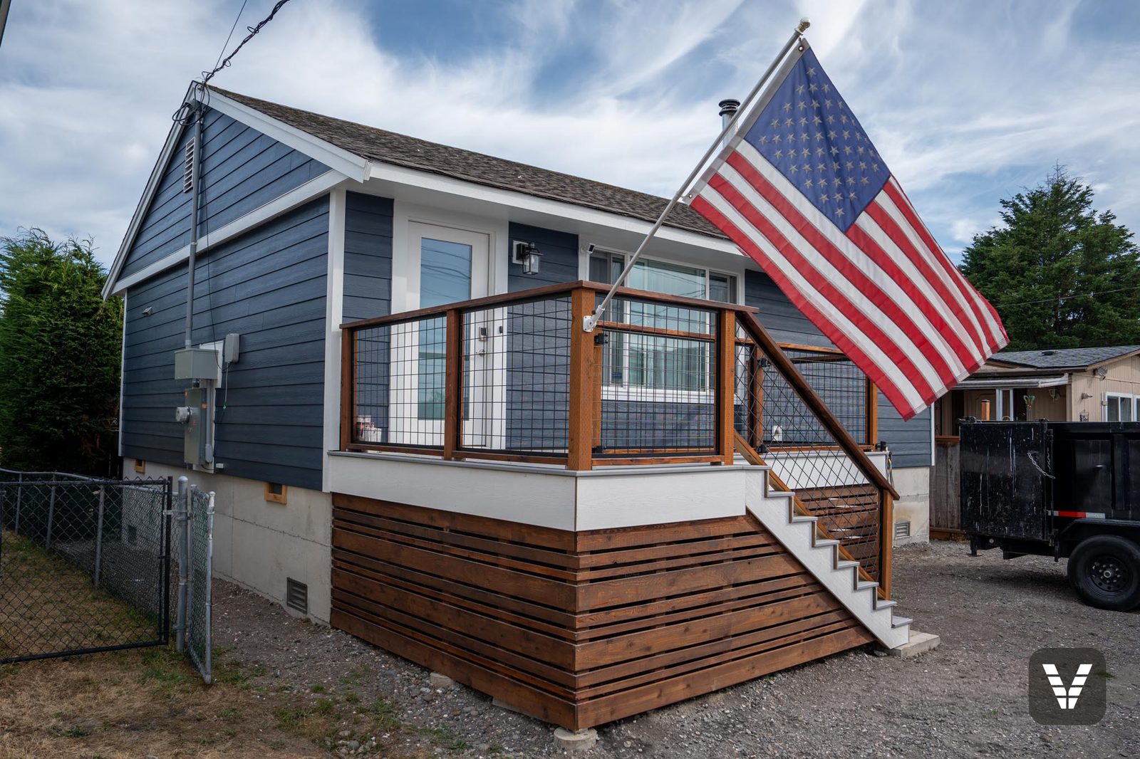 The finished view — entry deck corner