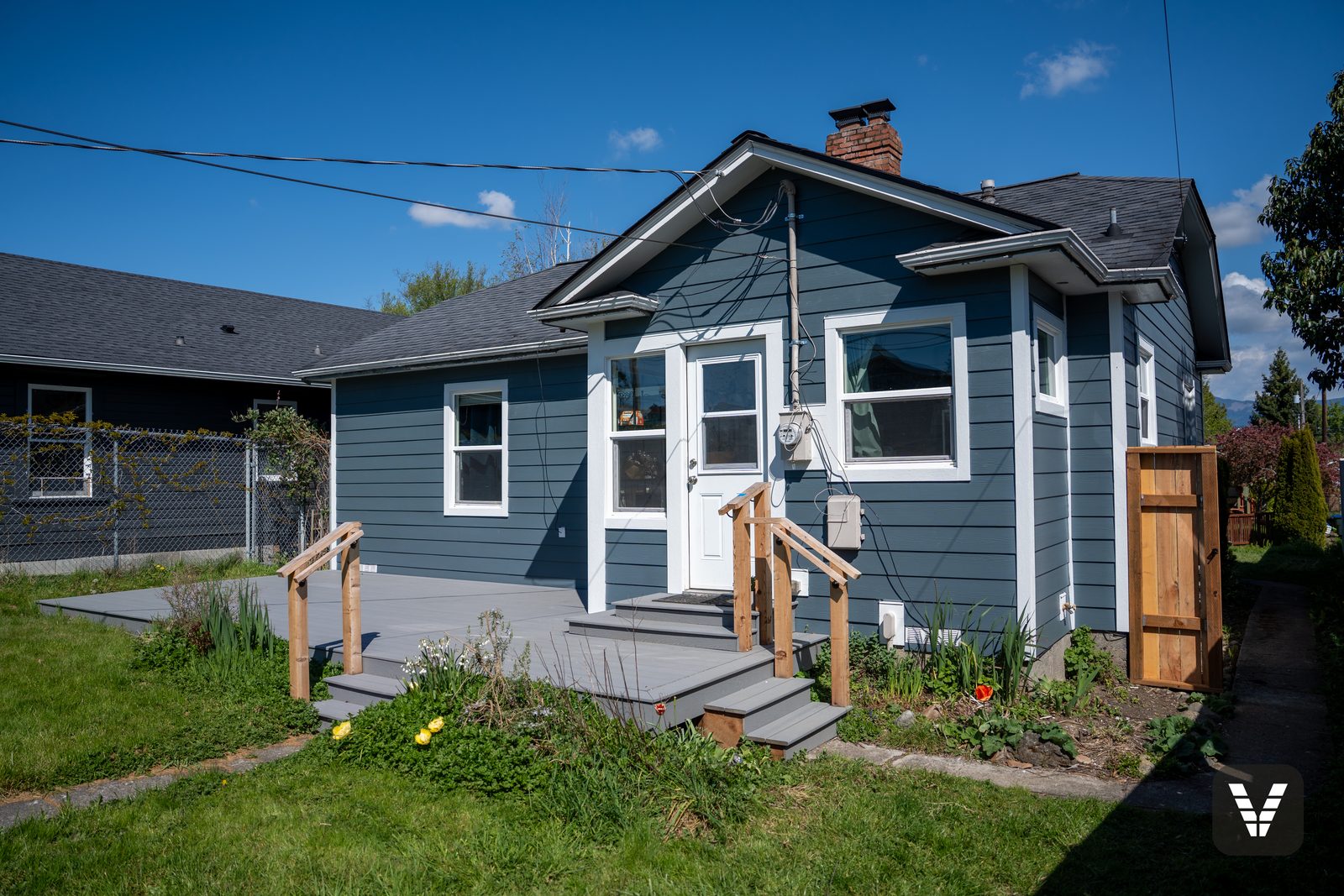 The finished view — the front deck & new stairs — after, SWV project in Bellingham, WA