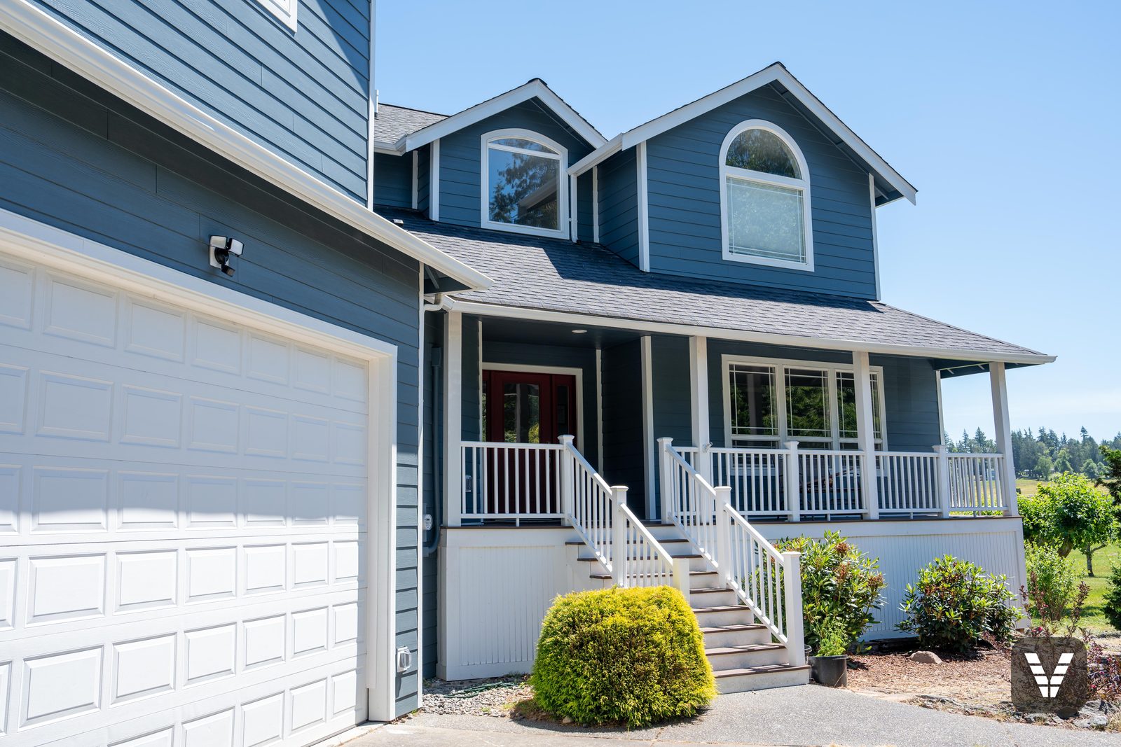The finished view — front gables & porch — after, SWV project in Bellingham, WA