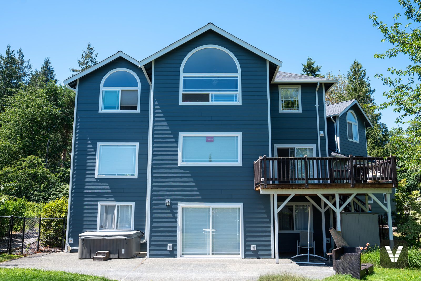 The rear of the home over the elevated deck