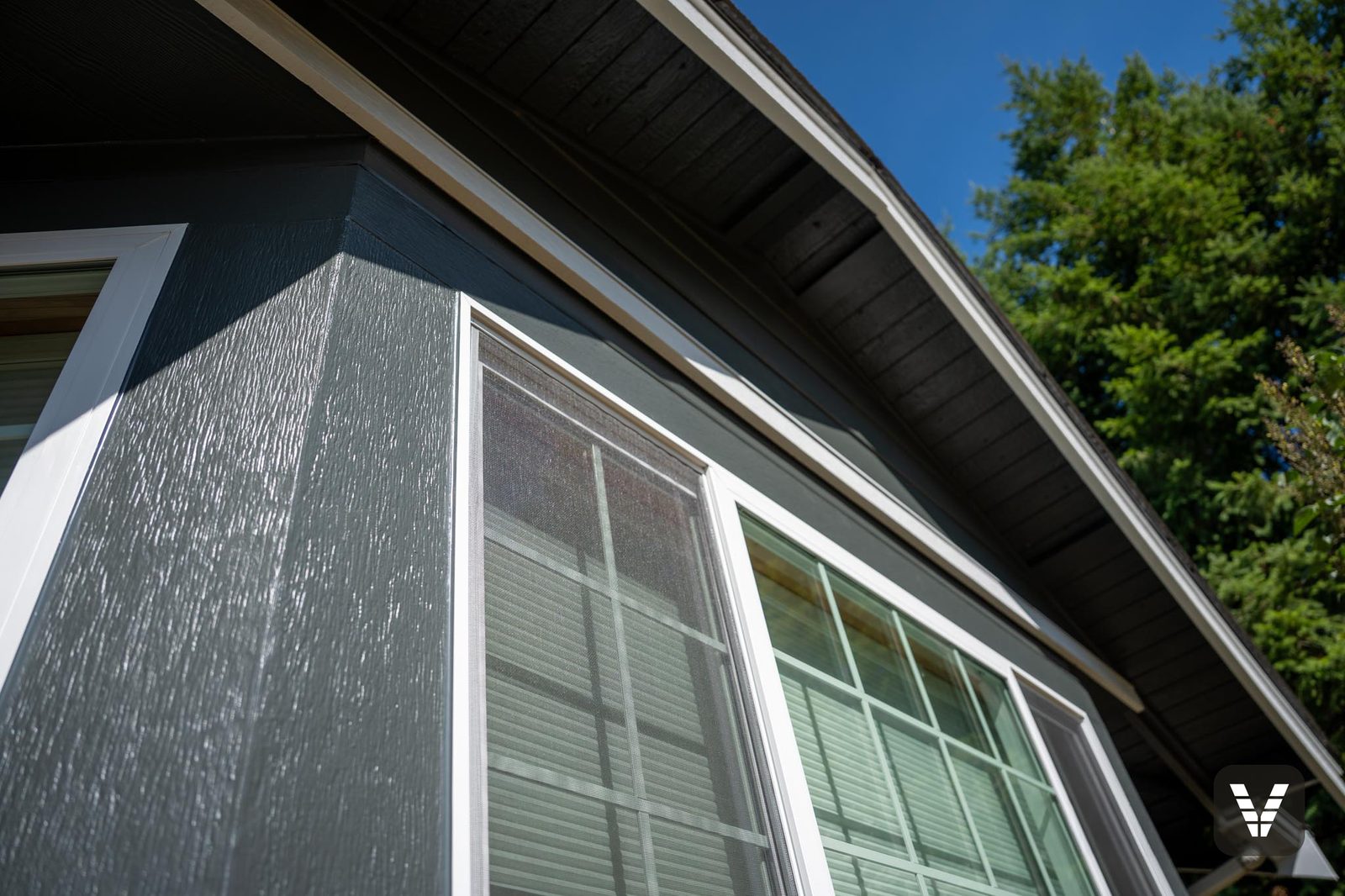 Corner look-up — Cedarmill texture and clean trim lines