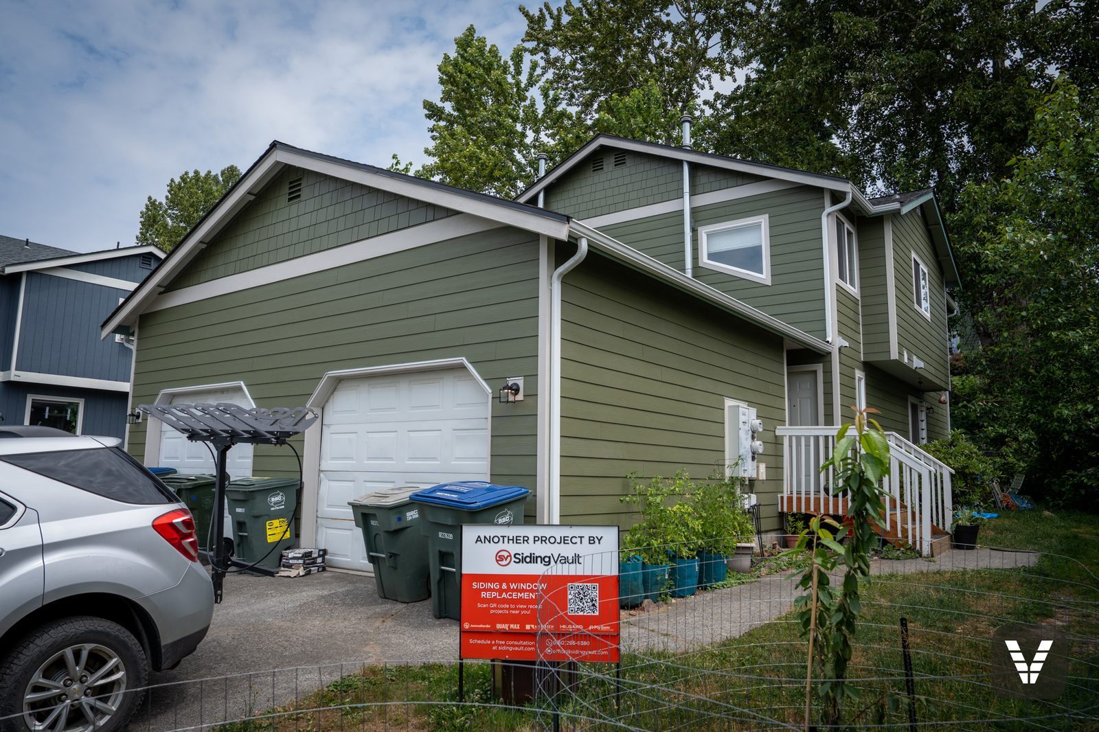 The finished front with the project sign still in the yard