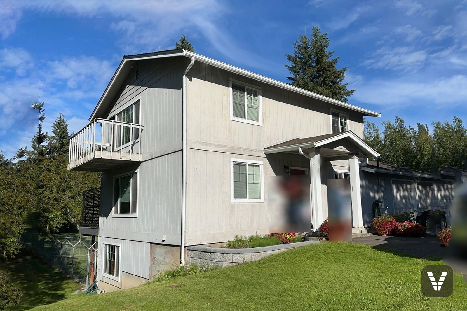 Front elevation before — weathered builder vertical panel siding — before, Ferndale, WA